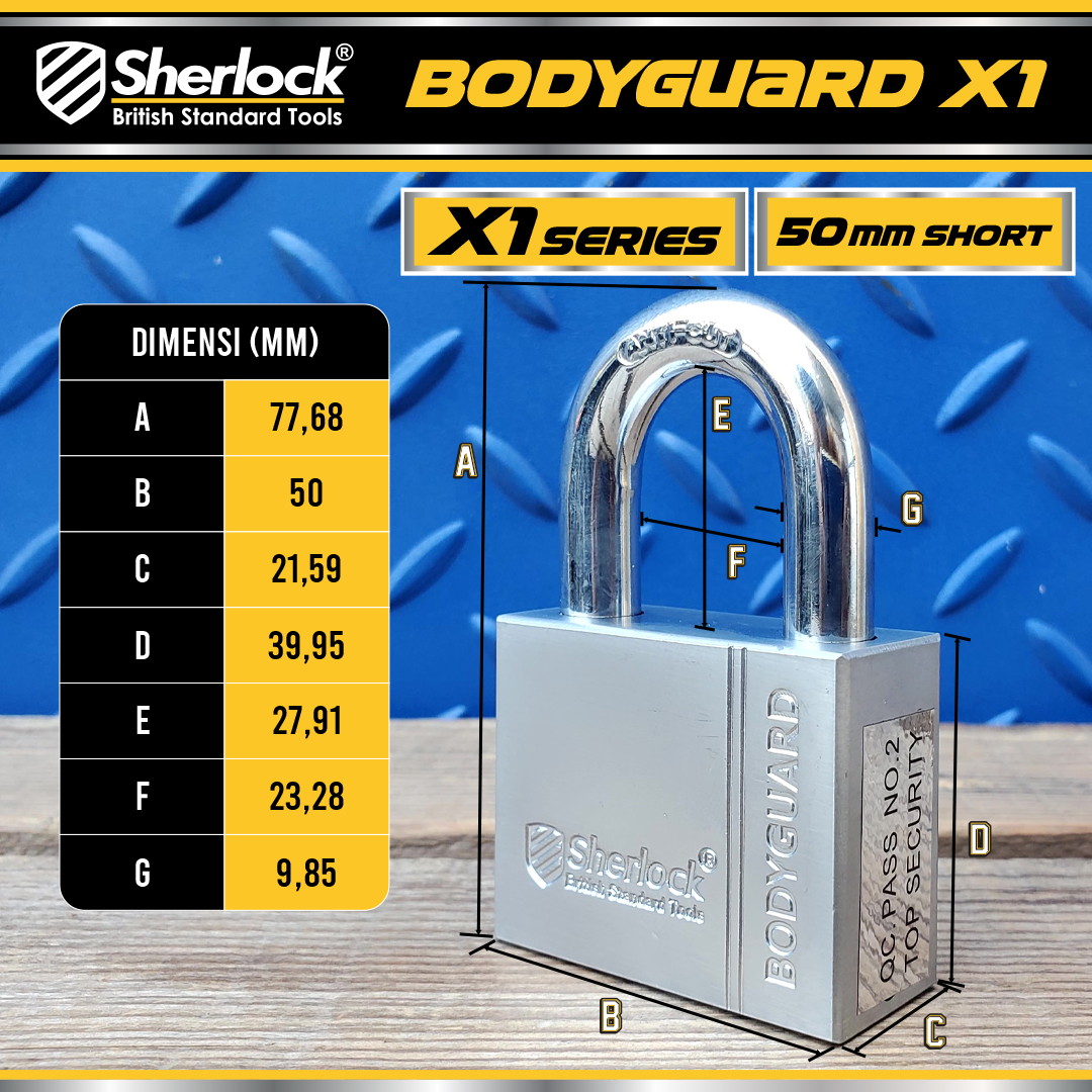 Sherlock Gembok Bodyguard X1 - 50mm (Pendek)