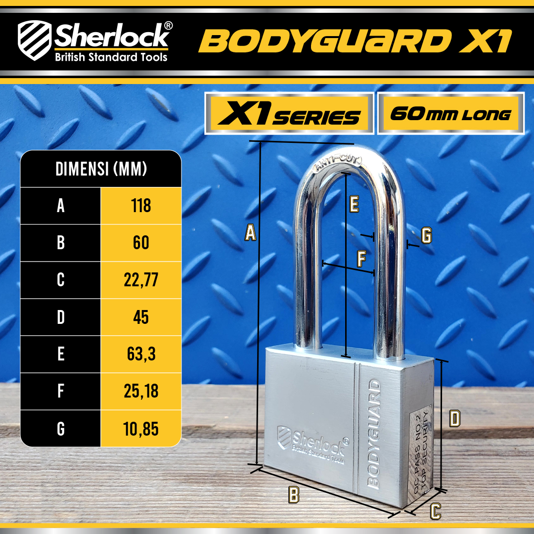 Sherlock Gembok Bodyguard X1 - 60mm (Panjang)