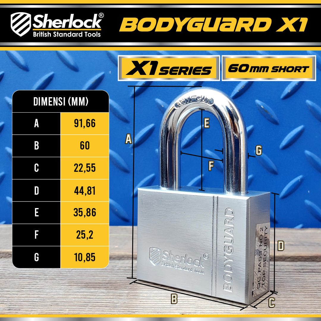 Sherlock Gembok Bodyguard X1 - 60mm (Pendek)