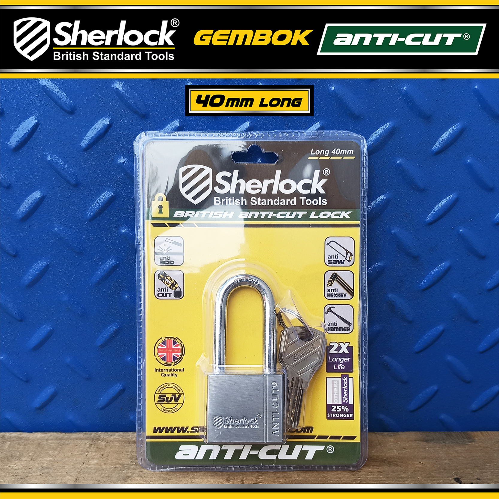 Sherlock Gembok ANTICUT 40mm (panjang) - NEW (08/24)