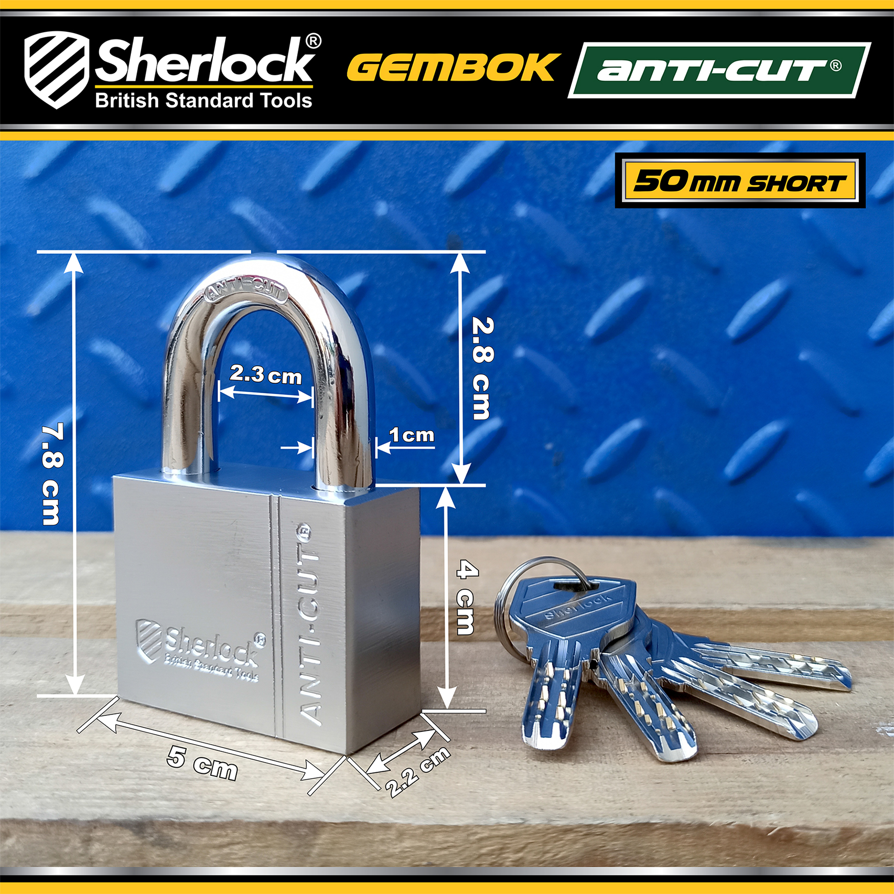 Sherlock Gembok ANTICUT 50mm (pendek) - NEW (06/23)