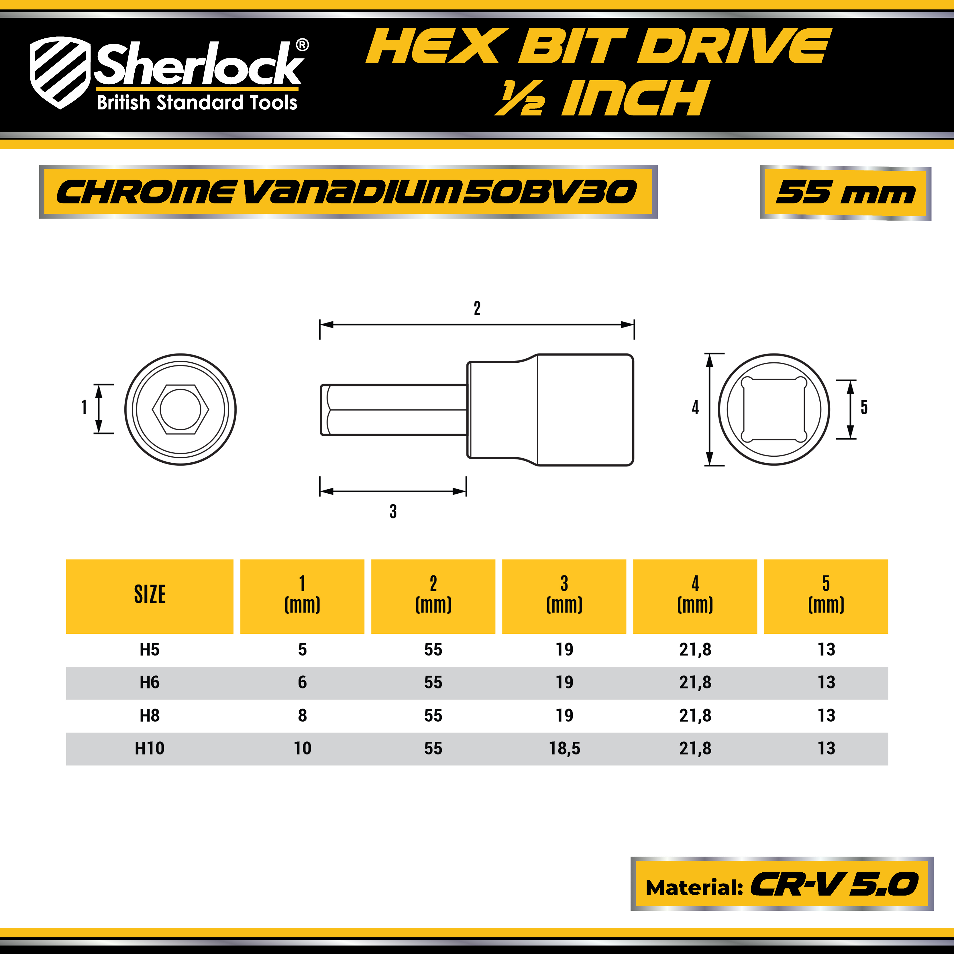 Sherlock Hex Bit Drive 1/2" - H8 (55mm)