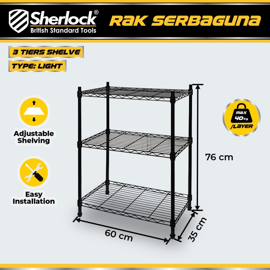 Sherlock Rak Besi 3 Susun 40kg (600mm x 350mm x 760mm)