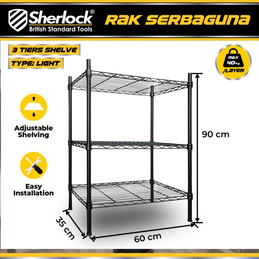 Sherlock Rak Besi 3 Susun 40kg (600mm x 350mm x 900mm)