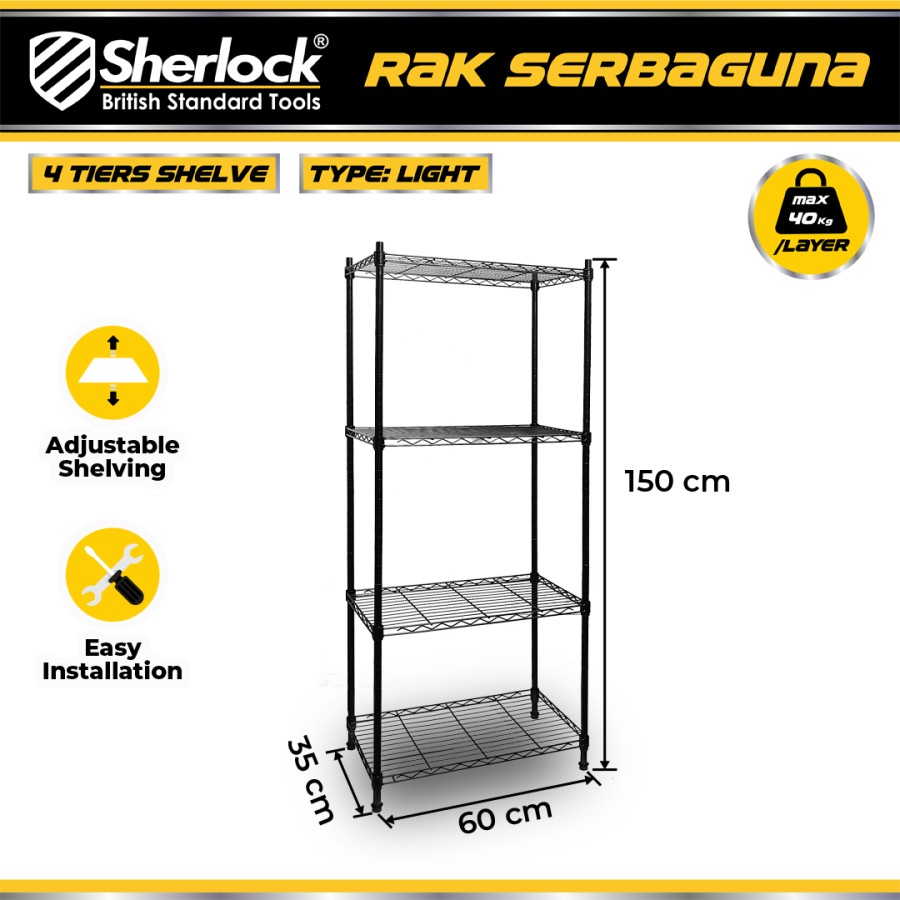 Sherlock Rak Besi 4 Susun 40kg (600mm x 350mm x 1.500mm)