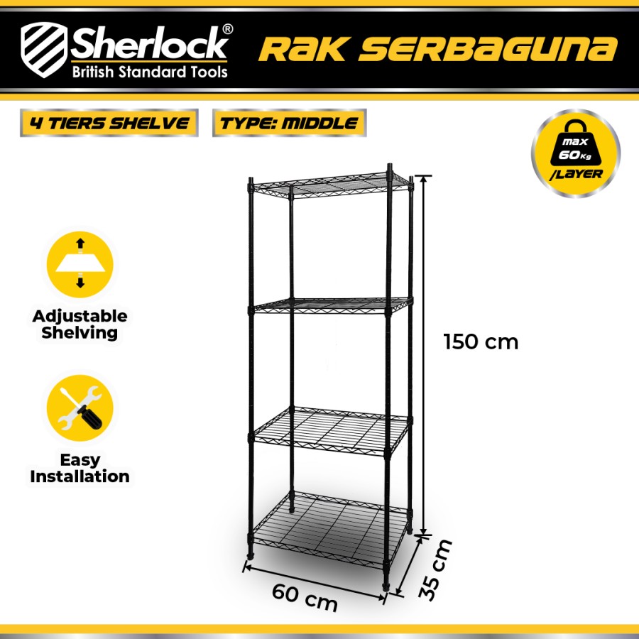 Sherlock Rak Besi 4 Susun 60kg (600mm x 350mm x 1.500mm)