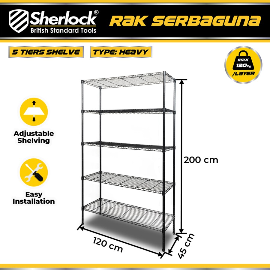 Sherlock Rak Besi 5 Susun 120kg (1.200mm x 450mm x 2.000mm)