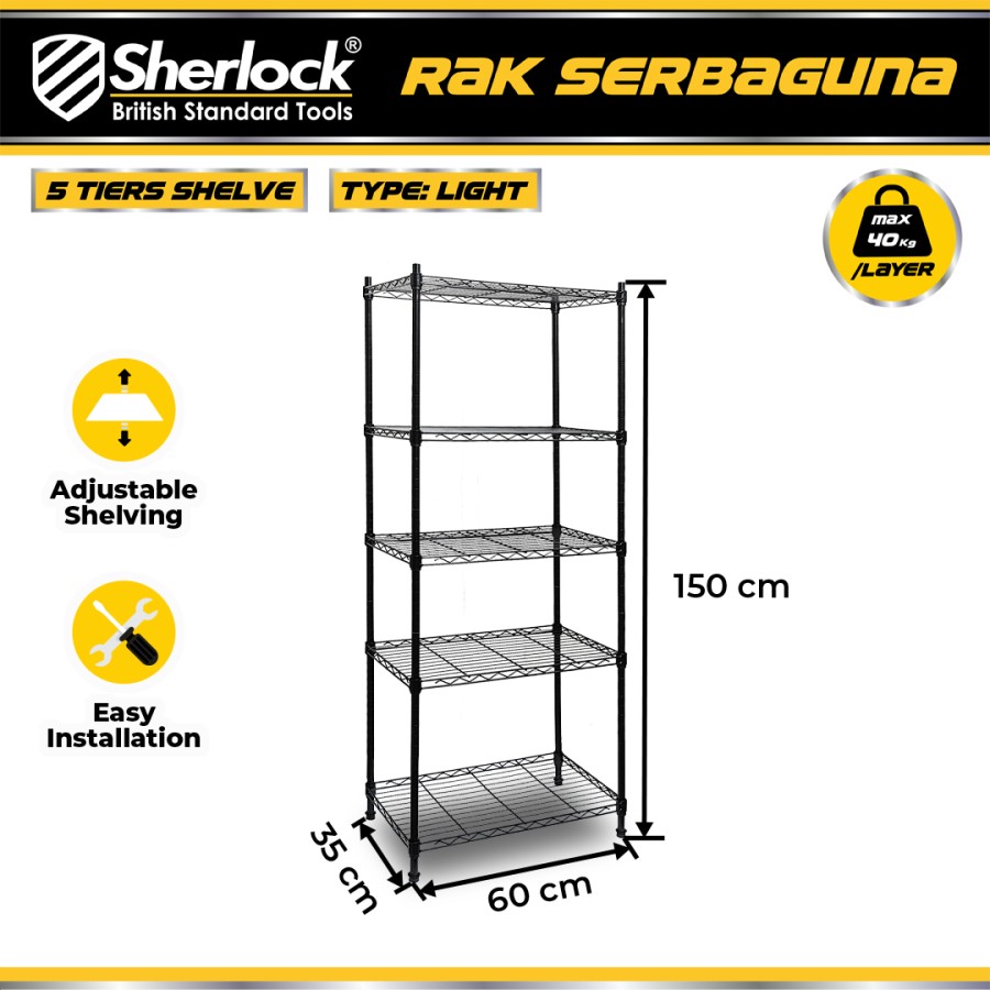 Sherlock Rak Besi 5 Susun 40kg (600mm x 350mm x 1.500mm)