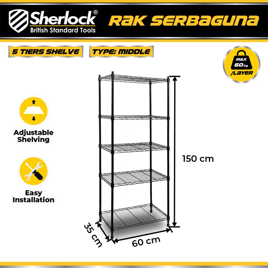 Sherlock Rak Besi 5 Susun 60kg (600mm x 350mm x 1.500mm)